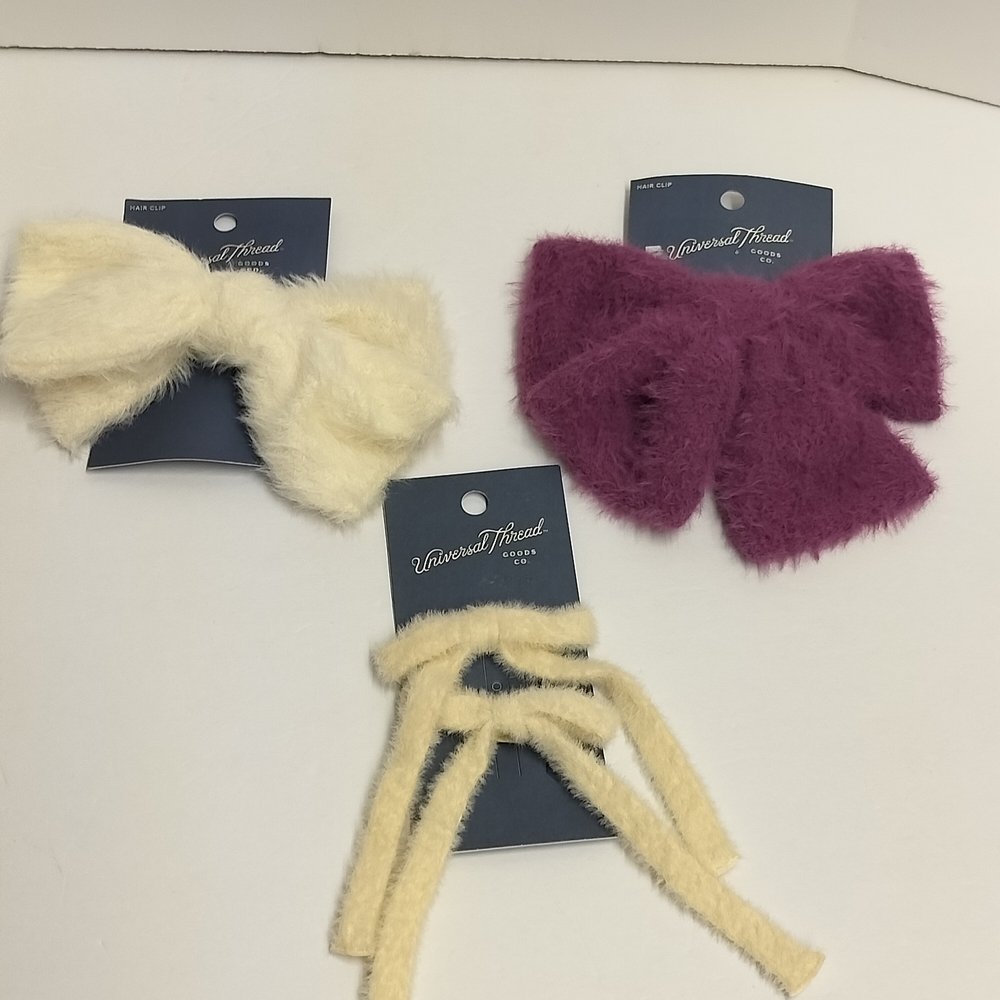 Universal Thread Kids' Fuzzy Hair Bow Set - Cream and Purple